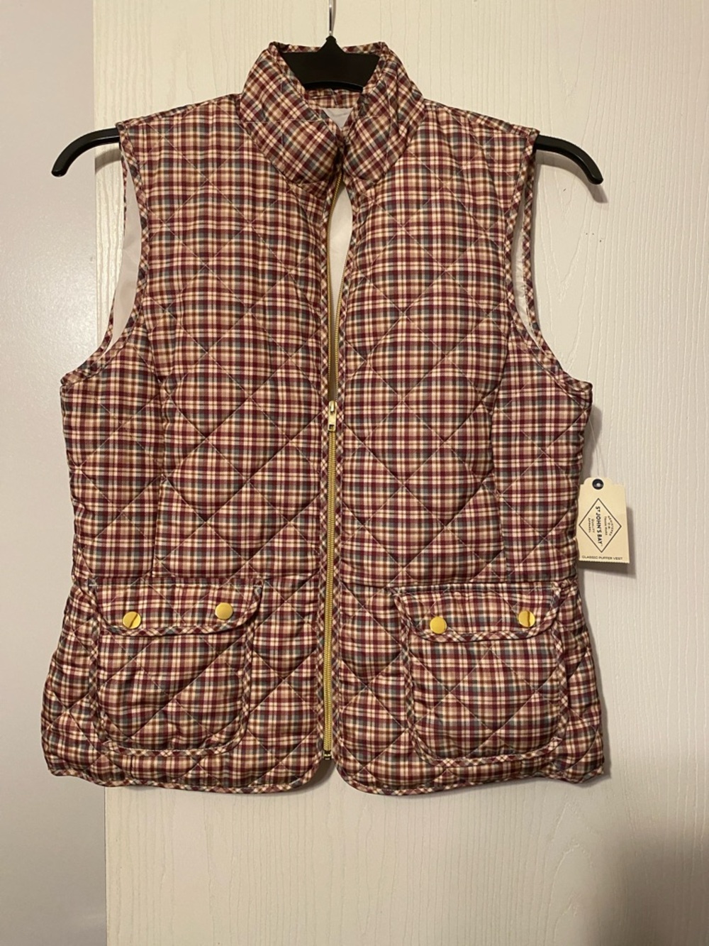 Women Quilted Plaid Vest - Red Plaid